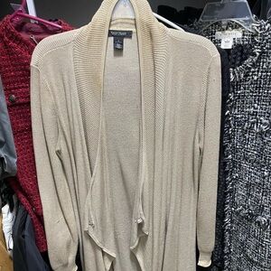 White House Black Market Beige Open-Front Knit Cardigan